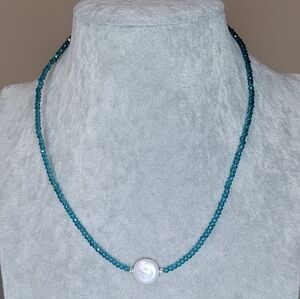 Stunning Teal Grandidierite and Pearl Choker
